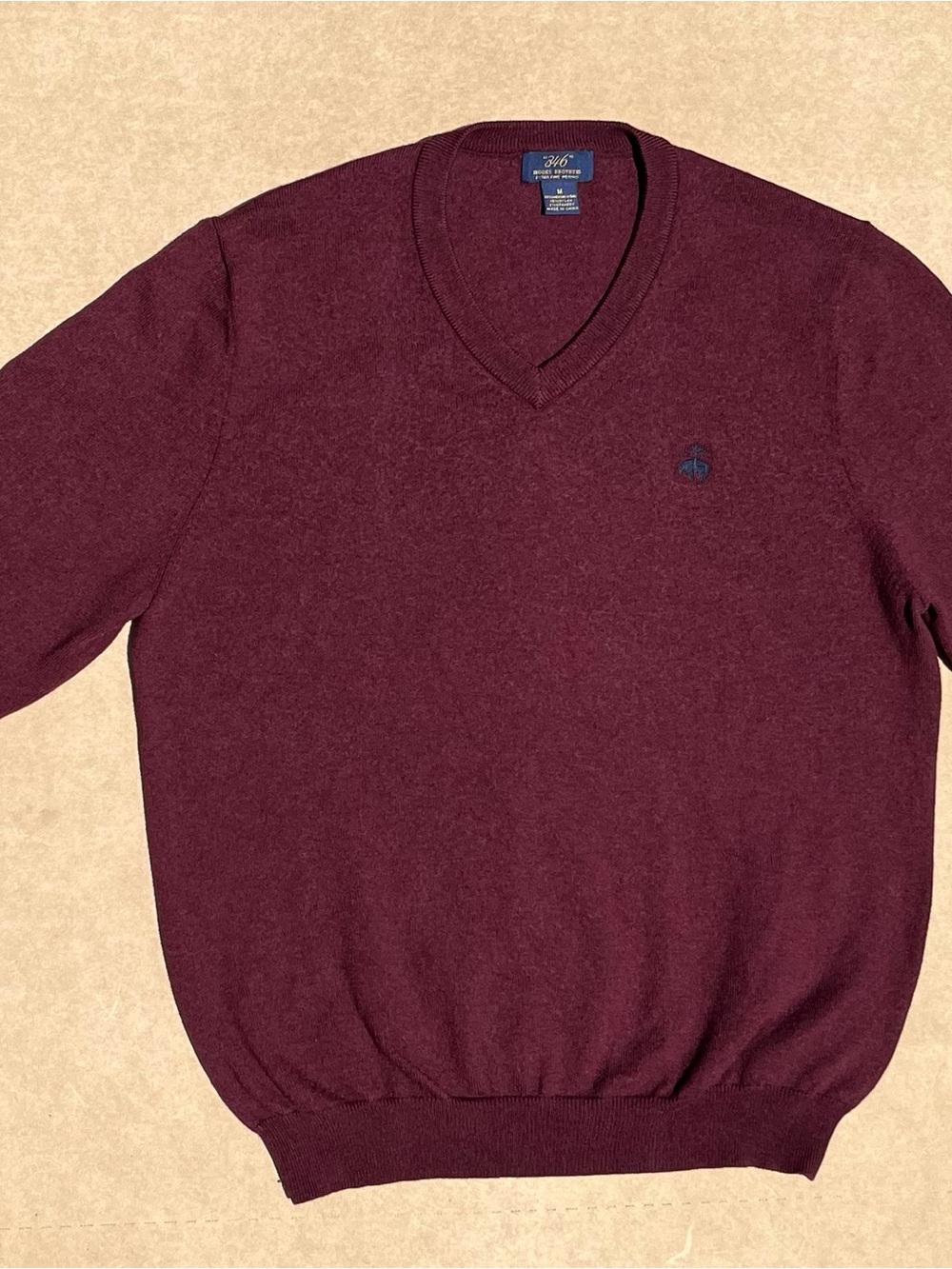 Brooks Brothers 346 Merino Wool Burgundy V-Neck Sweater Medium - Picture 3 of 6